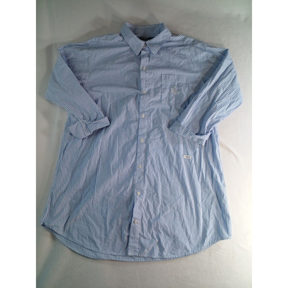 Lauren Ralph Lauren Womens Large Blue White Striped Button Up Shirt Long Sleeve